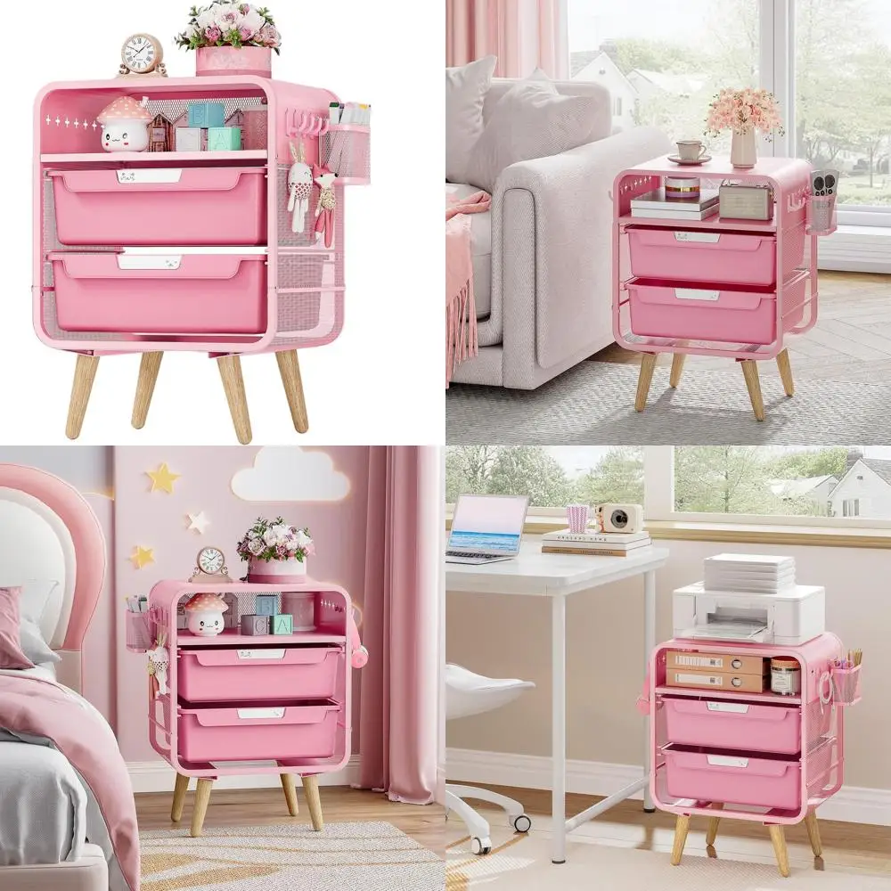 

Compact Pink Nightstand with Storage Drawer, Kids' Bedroom Furniture, Ideal for Small Desks in Living Rooms, Dorms, and Offices