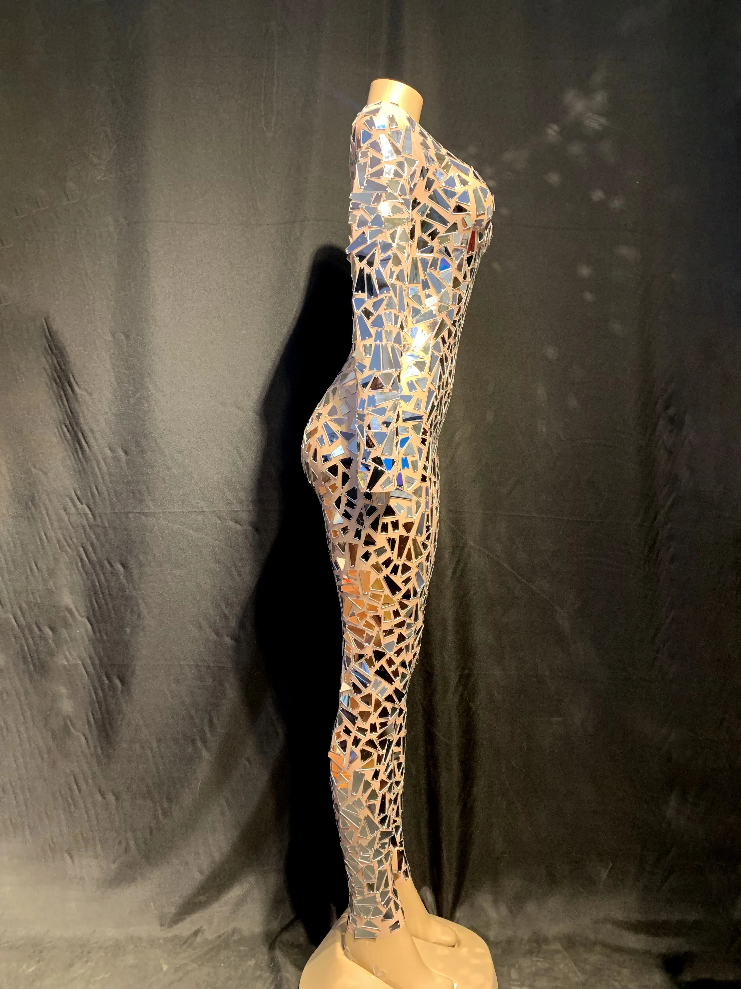 Sexy Transparent Mirrors Jumpsuit Stage Show Dance Wear Mesh Sequins Bodysuit Dance Performance Stretch Costume