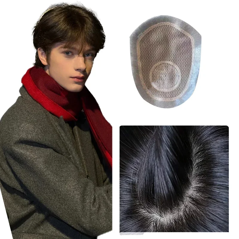 Pelucas con Base de PU de encaje para hombre, peluquín de 13x18, pelucas de cabello humano para hombre, pelucas transpirables para hombre, sistema de reemplazo de prótesis capilar