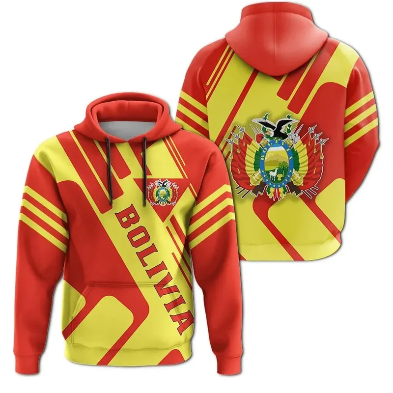 

Bolivia Flag Hoodie Men 3D Printed Latin America National Emblem Sweatshirt Long Sleeve Pullovers Tops Sports Running Hoodies