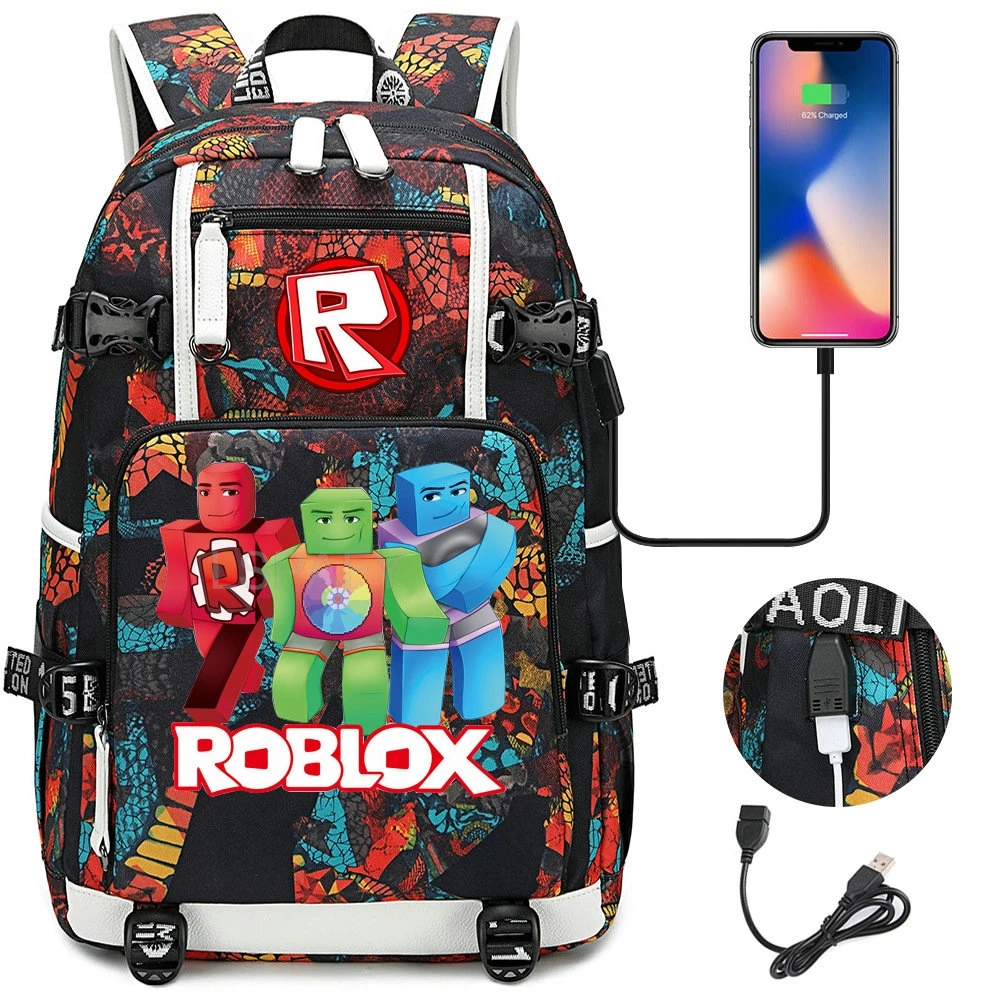 Gorące plecaki ROBLOX kamuflaż USB nastolatki torby szkolne wodoodporne chłopcy dziewczęta Casual plecaki podróżne na laptopa