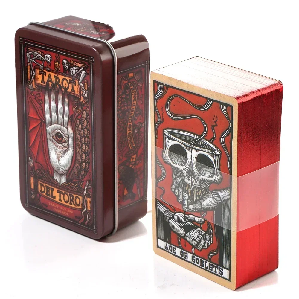 Del Toro Tarot in Tin Metal Box 78pcs Cards Gilded Edge Guidebook Light Seer\'s Tarot Deck Stocking  Blooming Cat