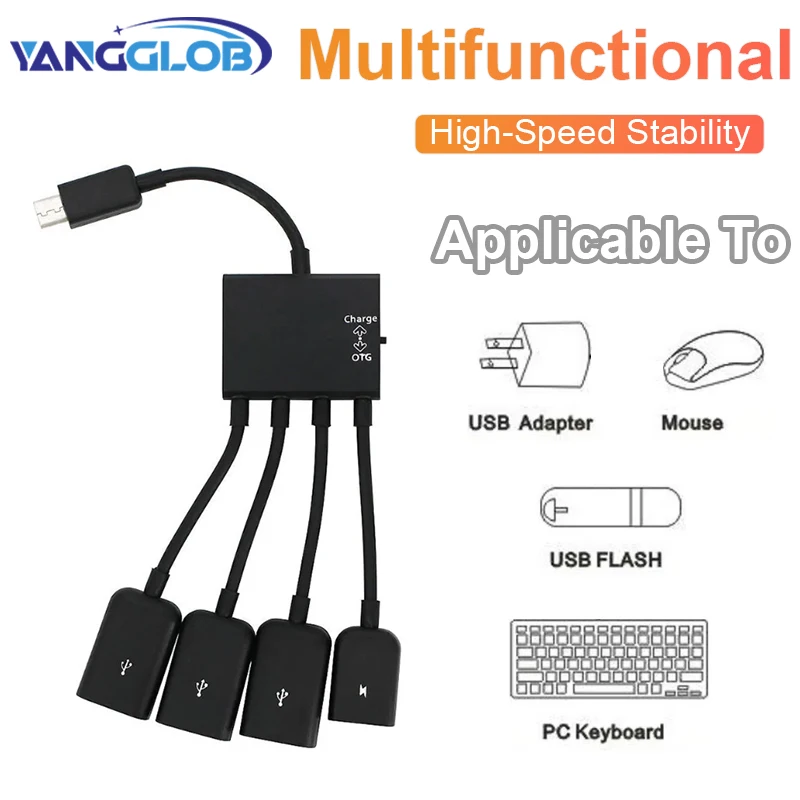 Hot 4 Port Micro USB Type-C Power OTG Extender Hub Cable Black For Android Tablet Smartphone U Disk Mouse Accessories