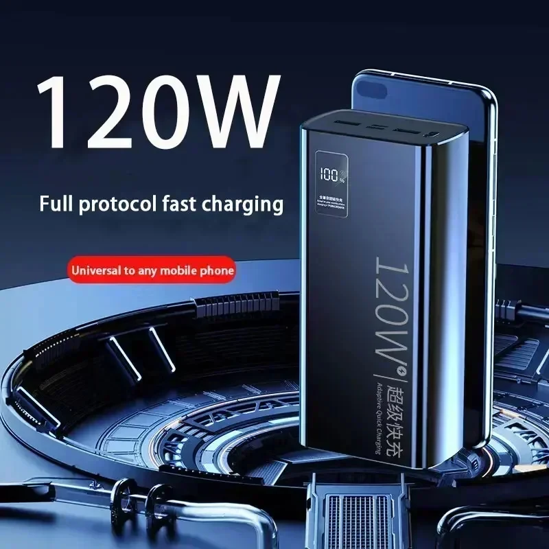 Lenovo 120W Large Capacity Power Bank 50000mAh Super Fast Charging Powerbank Portable Battery Charger For iPhone Samsung Huawei