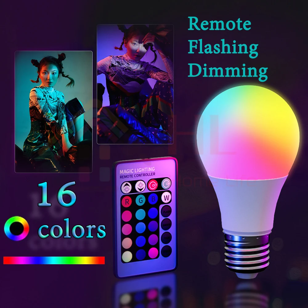 220V E27 LED Bulb Lights 5W 10W 15W Spotlight Bulb Changeable Colorful LED Smart Lamp With IR Remote Control Home Bar Decor