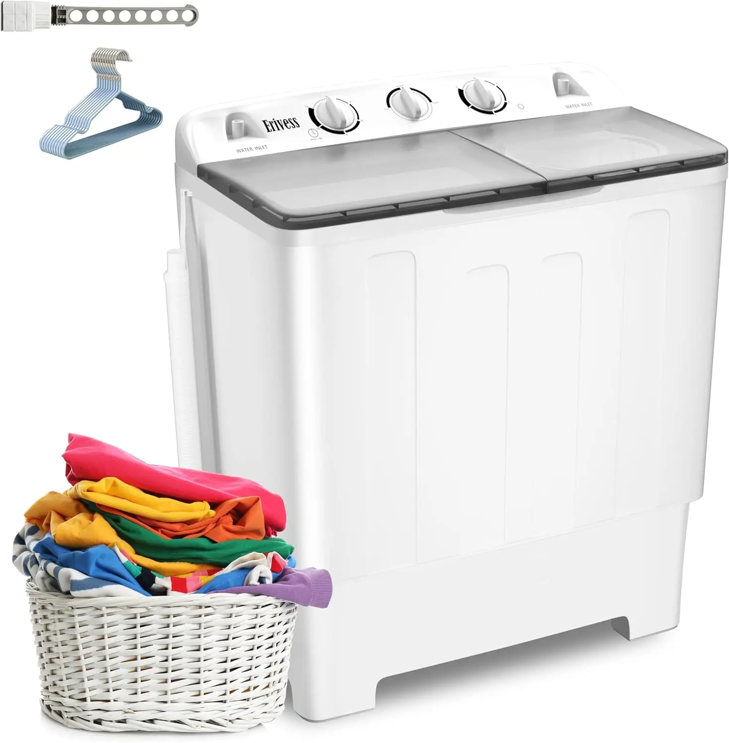 Compact Mini Twin Tub Washing Machine with Drying Rack&10 Hangers, 20 lbs Washer Mini Compact Laundry Machine and 12 lbs