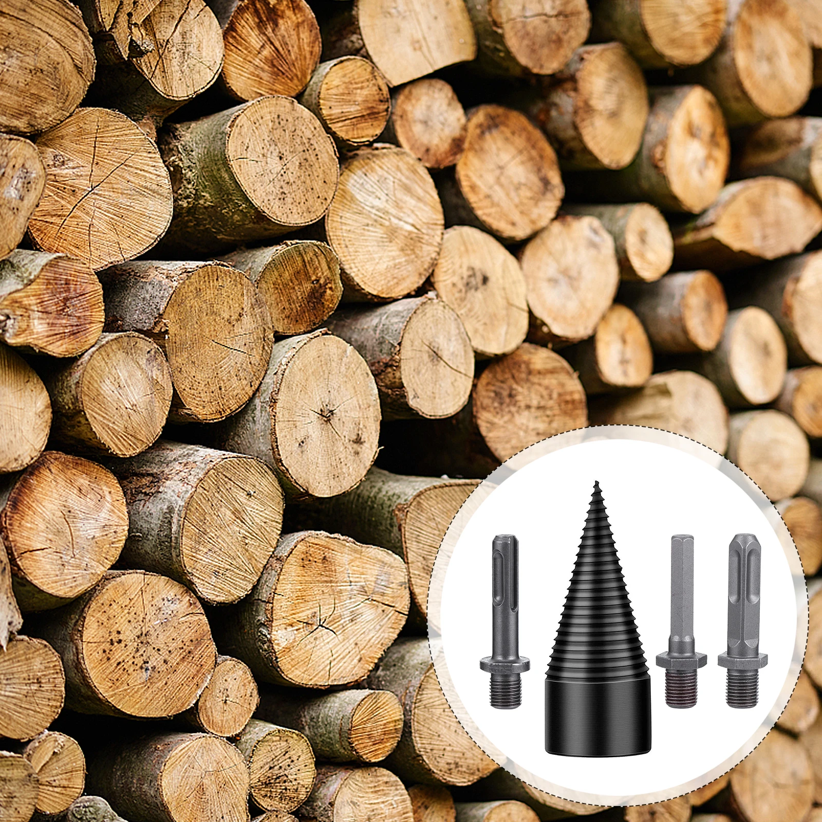 

4pcs Splitting Wood Drill Bit High Hardness Wear Resistant Woodworking Tool Cone Drill Firewood Log Splitter Black