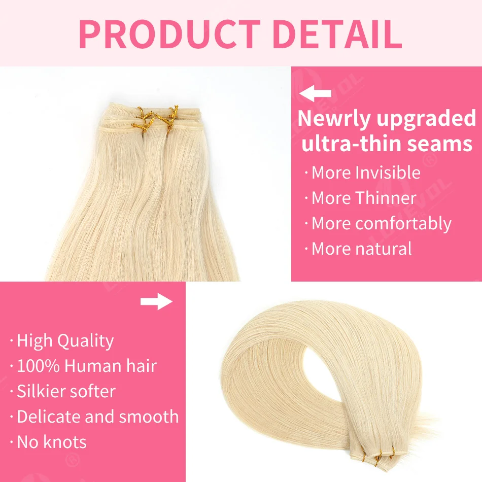Genius Weft Human Hair Extensions 7 Shades Invisible Seamless Cuttable Curable Dyeable Beaded Row Sew-In Hair Extensions