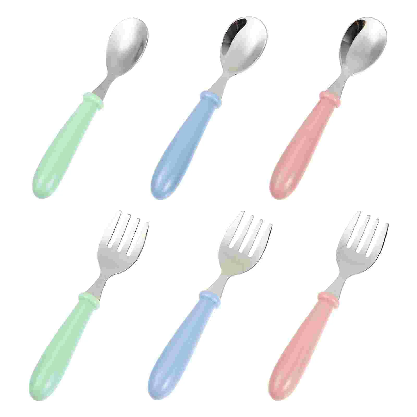 6 Pcs Fork Stainless Steel Child's Spoon and Cutlery Kids Utensils 304 Feeding Spoons