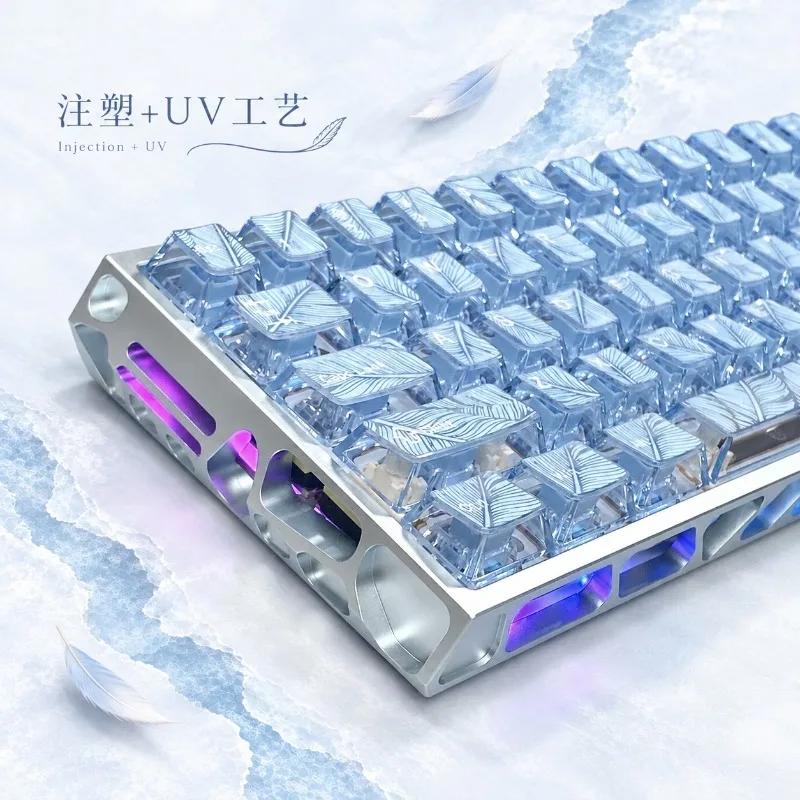 NEW Blue Crystal Feather Translucent Keycaps UV Injection Backlit Full Set for 61-104 MX Mechanical Keyboard PC Gaming Gift