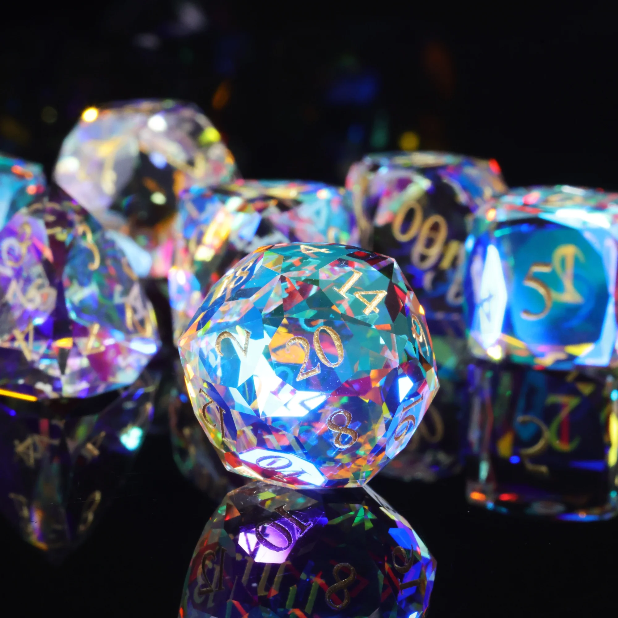 

MINI PLANET DND 7pcs Prism Glass D&D Dice Set Rainbow Multifaceted RPG Dice for Dragon & Dungeon Tabletop Gaming Cut Glass Dice
