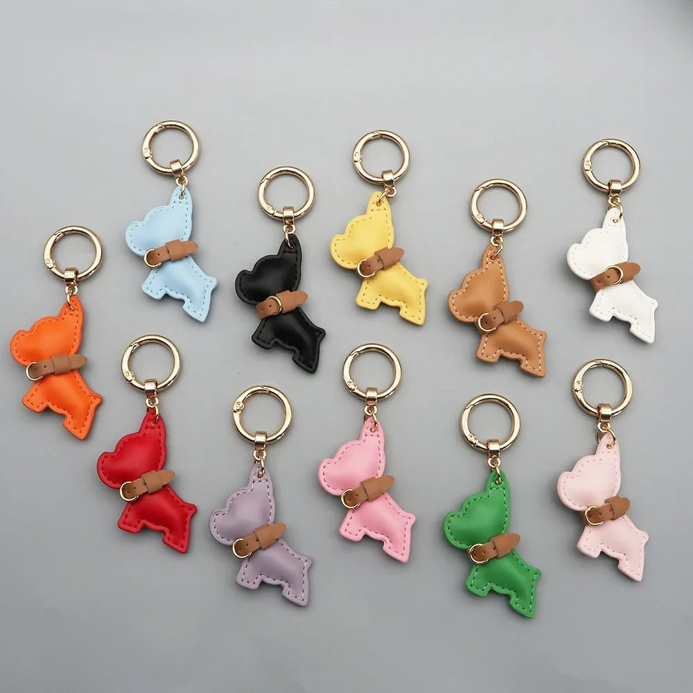 Multi-color French Bulldog Keychain Cute Puppy Animal Dog PU Leather Dog Hanger Fashion Cartoon Bulldog Bag Pendant Women