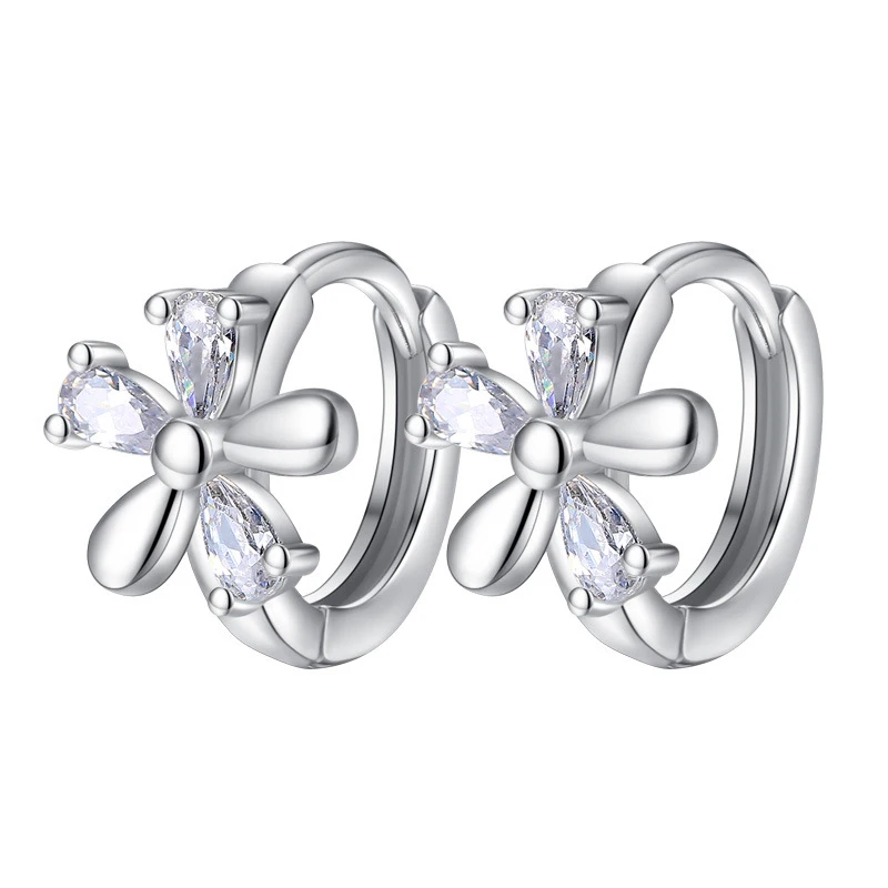 Genuine 925 Sterling Silver High Quality Crystal Jewelry New Flower Hoop Earrings For Women XY0118