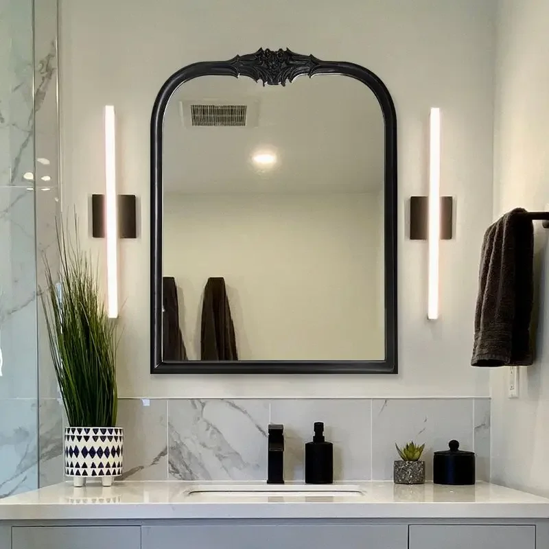 80/90/100CM French Retro Bathroom Mirror Light Luxury Washing Desk Ancient Vanity Mirror Wall Hanging Smart LED Makeup Mirror