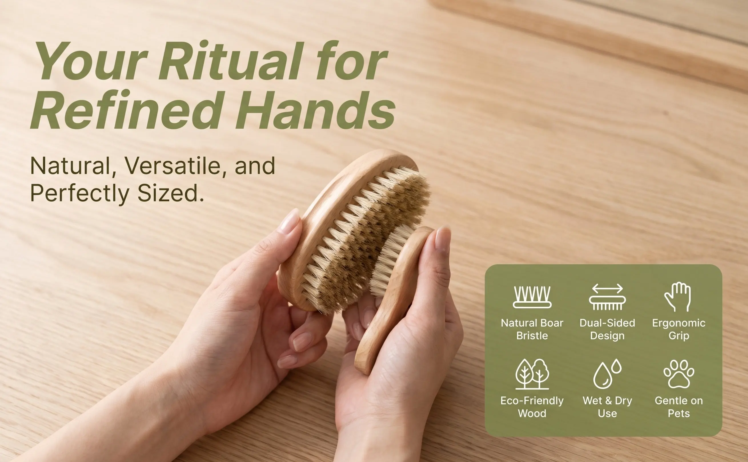 2Pcs Natural Boar Bristle Nail Brush Two Sided Wooden Handle for Gentle Skin Safe Scrubbing Hands Feet Toenails Fingernails
