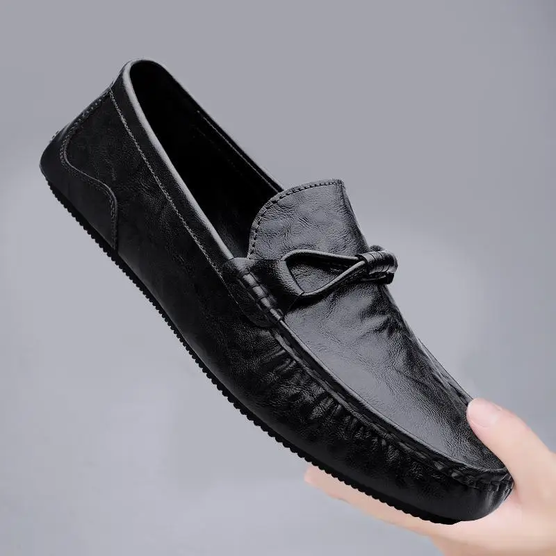 Sapatos de couro masculino plataforma de couro casual tira horizontal mocassins um pedal preguiçoso mocassim