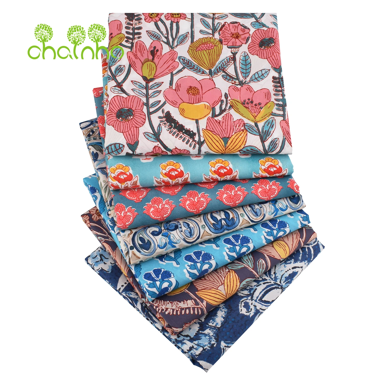 Ткань поплин хлопковая с принтом, однотонная, для рукоделия, шитья, пэчворка, серия «Цветочный узор», 2 размера, 15PC243