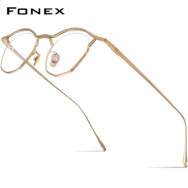 

FONEX Pure Titanium Glasses Men 2023 New Women Fashion Retro Polygon Eyeglasses Eyewear MF-002