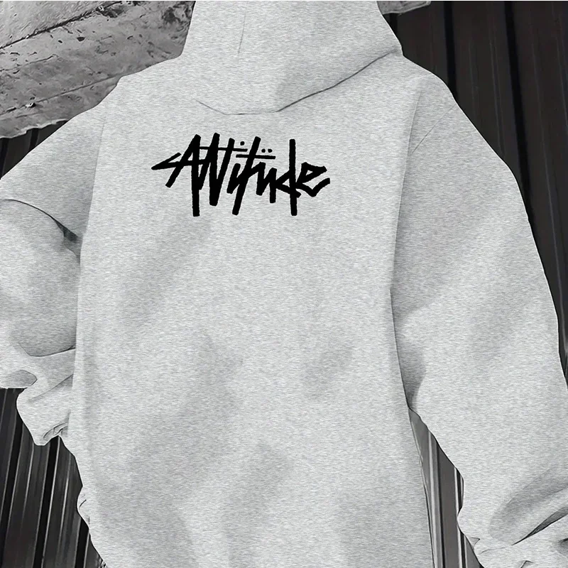 

2025Сплошной цвет, мужская толстовка с капюшоном, теплая мужская толстовка, модная уличная повседневная мужская свободная крутая пуловер с принтом, толстовка