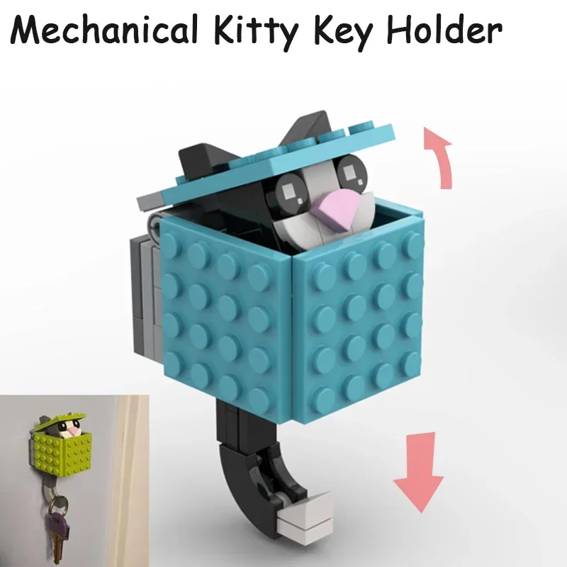 Unusual toy assembly model MOC building blocks cat key hook gift building set girl creative brick diy toys for children