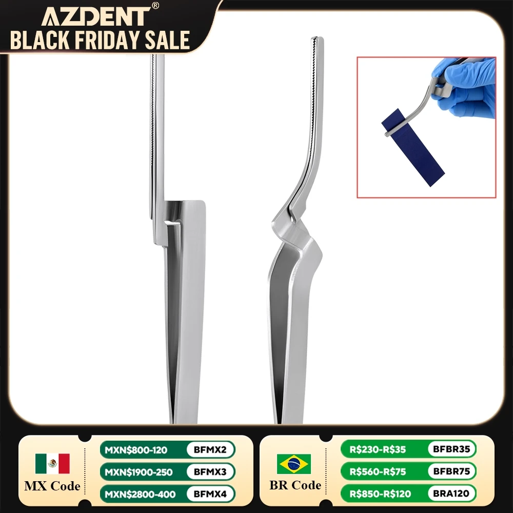 Dental Occlusal Paper Tweezers AZDENT Straight Curved Bite Articulating Paper Holder Serrated Plier Forcep Tool Stainless Steel