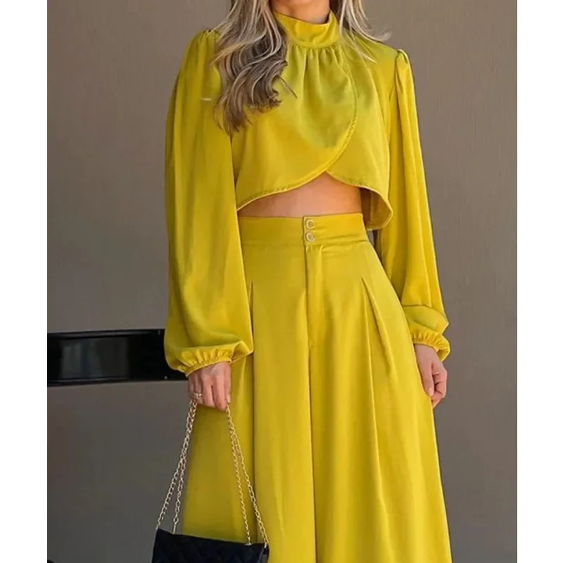 2 Piece Sets Womens Outfits Streetwear 2024 Summer New Style Commuting Irregular Top and High Waist Wide Leg Pants Suit Clothing