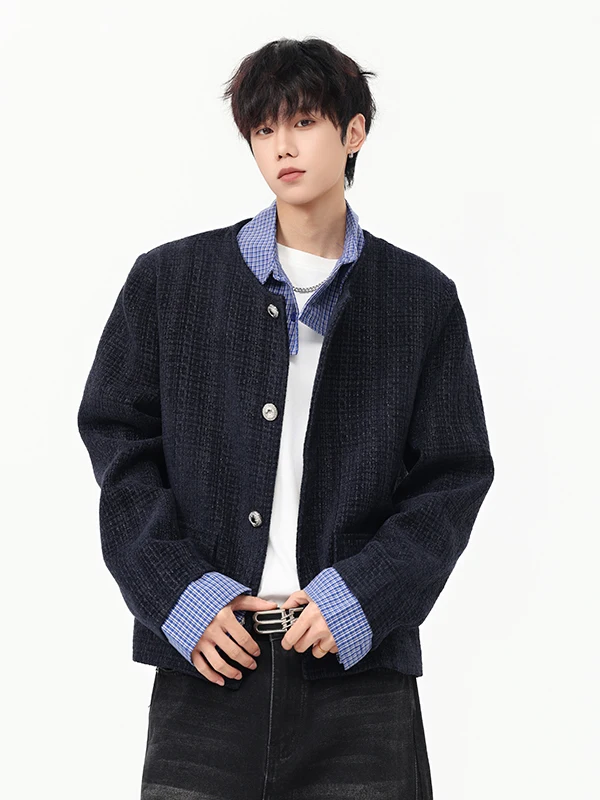 

Casual Men's irt Collar Jaet Fake Two-Piece Outerwear Autumn Trend Splicing High-End Versatile Leisure Top Luxury Sle