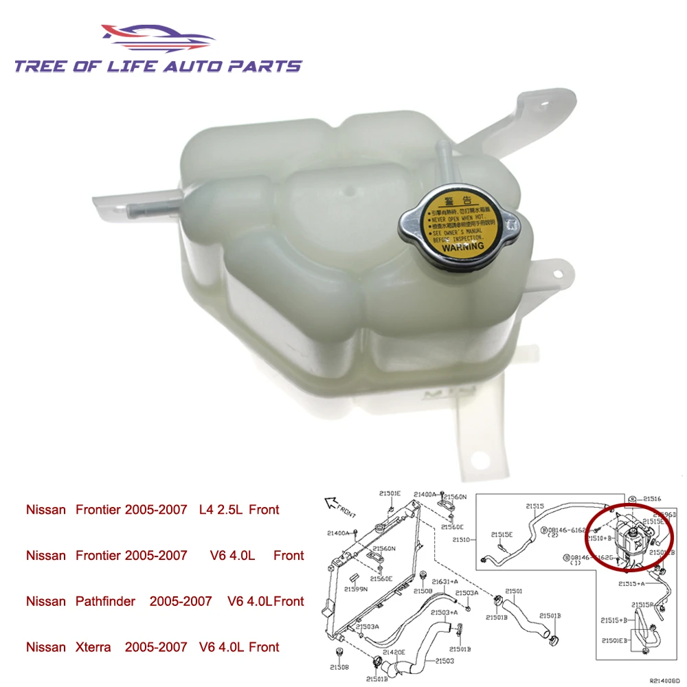 

Radiator Overflow Coolant Expansion Tank Bottle For Nissan Frontier D40 Navara NP300 2005-2019 2.5 DCi 21710-EC00A 21710-EA010