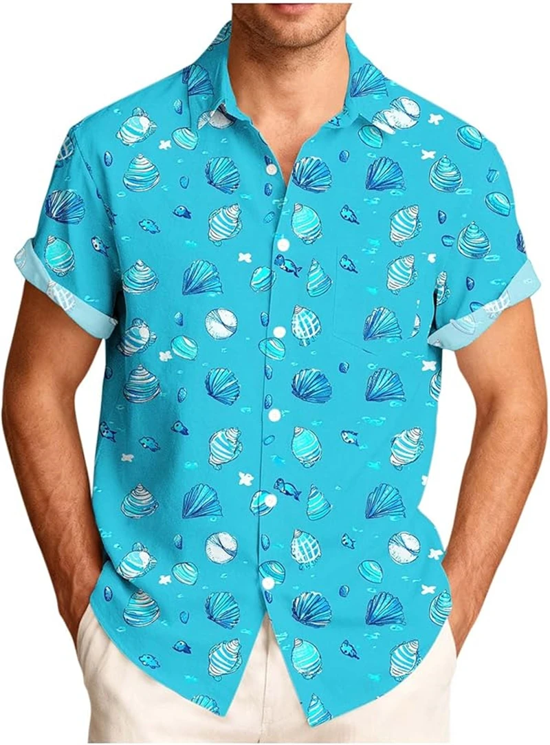 

Marine Life Hawaiian Shirts Men's Starfish Shell Beach Shirts 3D Print Graphic Vacation Party Personality Funny Women Blouse