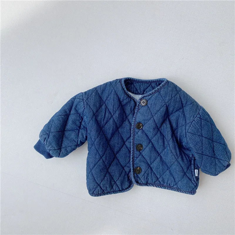 Baby\'s winter denim plush warm jacket children\'s single breasted thickened casual cardigan 2023  boys clothes  winter coat