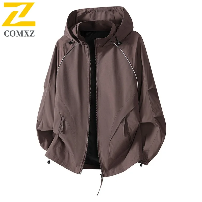 

COMXZ High Quality Hooded Jacket Men Casual Coat Outdoor Windbreaker Trendy Student Style Youth Coat lightweight windbreaker