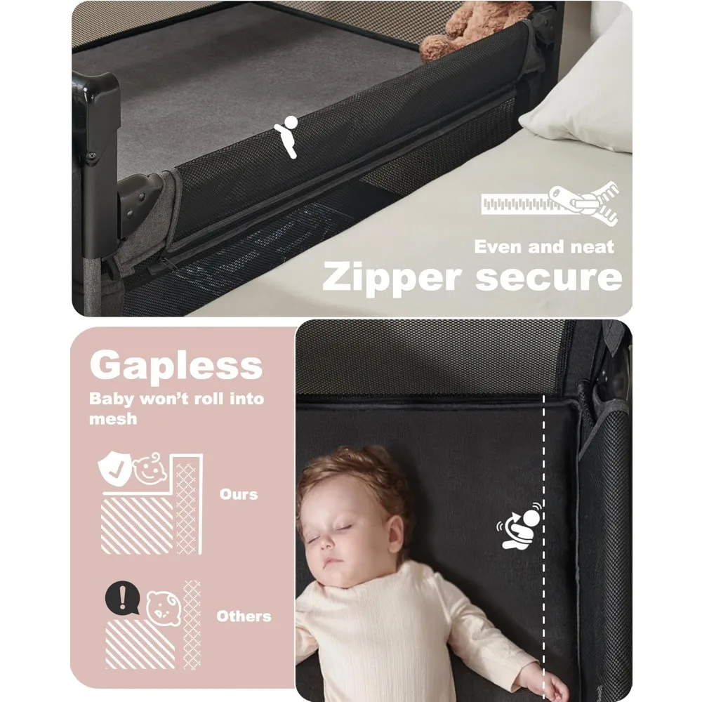 4 في 1 سرير أطفال بجانب السرير، طاولة تغيير محمولة قابلة للتحويل لحديثي الولادة مع فرامل عجلات #4