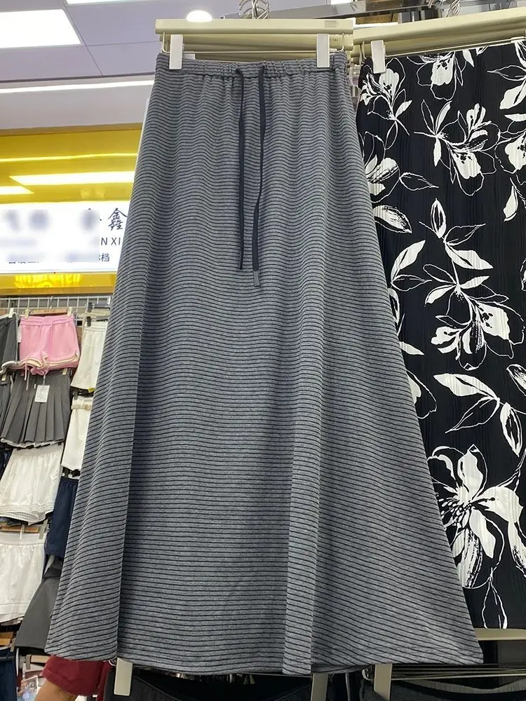 

Новинка 2023 года, повседневная полосатая юбка-миди с высокой талией, наряды для похудения, корейская модная юбка, офисная женская элегантная юбка, шикарный дизайн