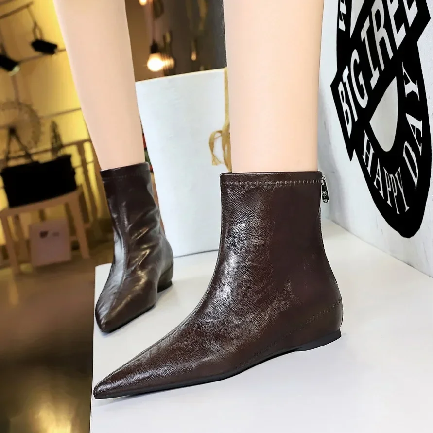 BIGTREE Boots 2025 Winter Fashion Pointed Toe Women Ankle Boots Modern SHort Shoes Wedges Heel Party Ladies Pumps Zapatos Mujer