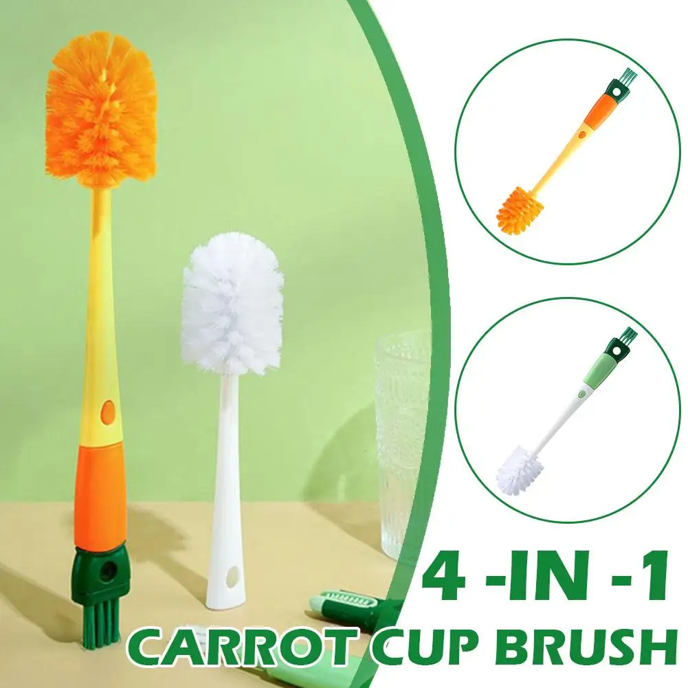 4-in-1 Multi-functional Cup Brush Carrot Shape Cleaning Water Washing Tool Dead Grooves Cup Brush Cup Corner Y9O6