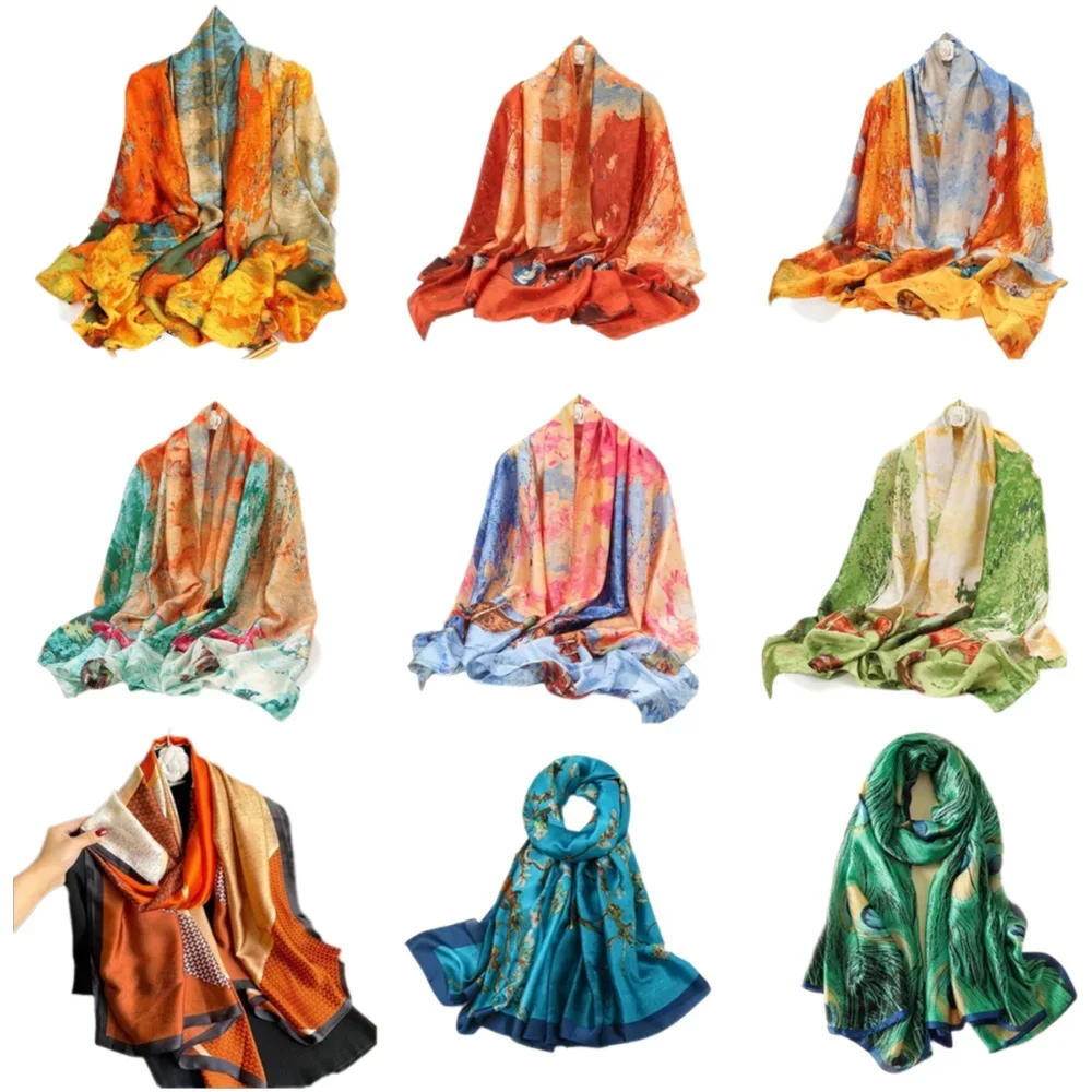 Chal de seda satinada Multicolor para mujer, Hijab largo, turbante de moda, estolas Pashmina, nuevo estilo