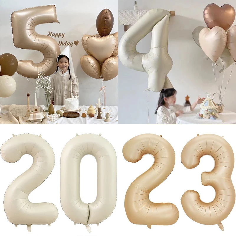 Large Caramel Cream Digital Aluminum Foil Balloon Giant Number 0-9 Helium Balloon Birthday Party Decoration anniversaries prop