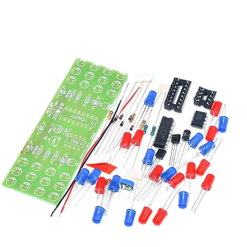 NE555 CD4017 IC LED Electronic Lights Kits Red Blue Dual-Color DIY Kit Strobe Electronic Suit Flashing Lights Components DIY