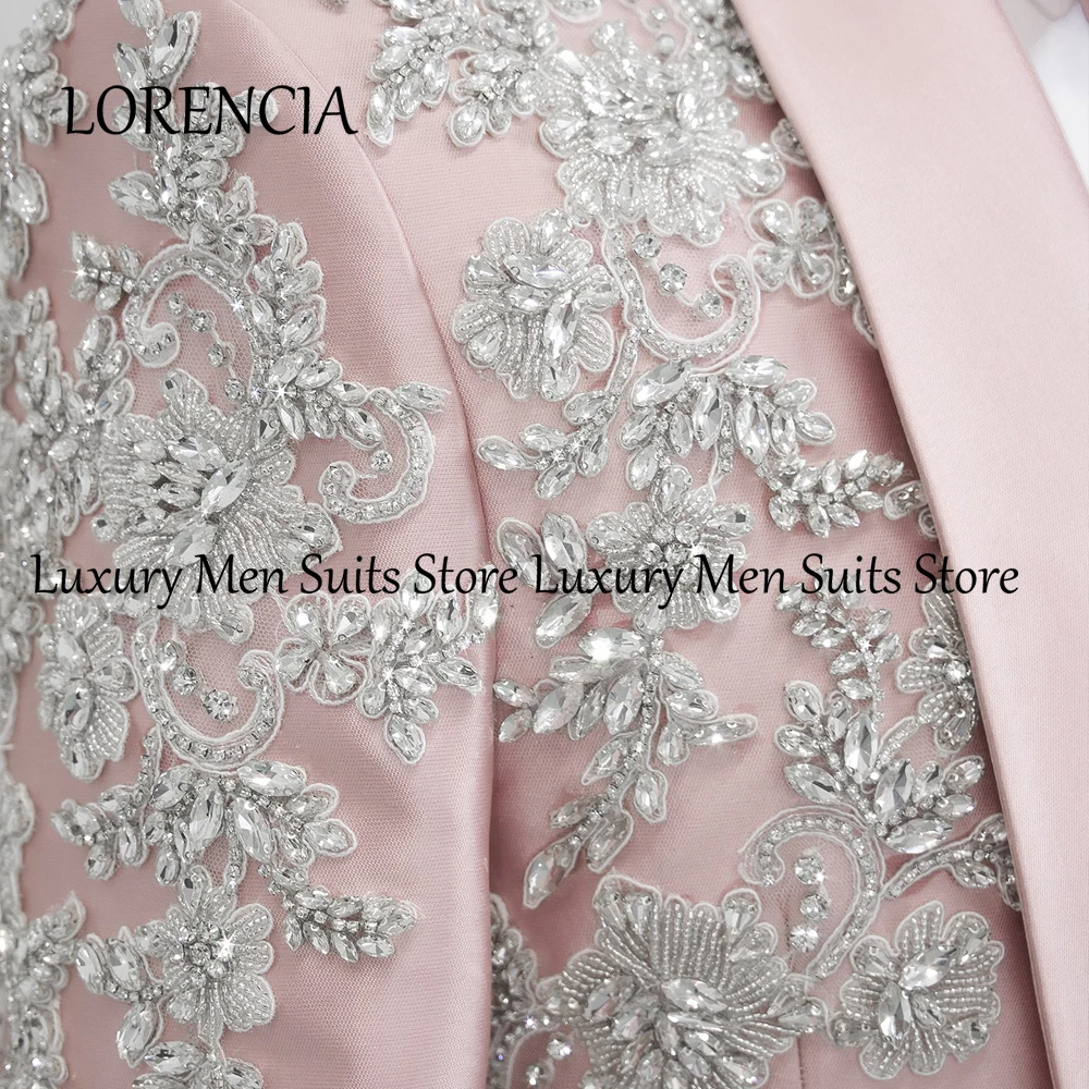 Slim Fit Crystal Suits for Male 2 Piece Sparkly Rhinestone Groom Tuxedos Wedding Wear Customized Blazer Pants roupas masculinas