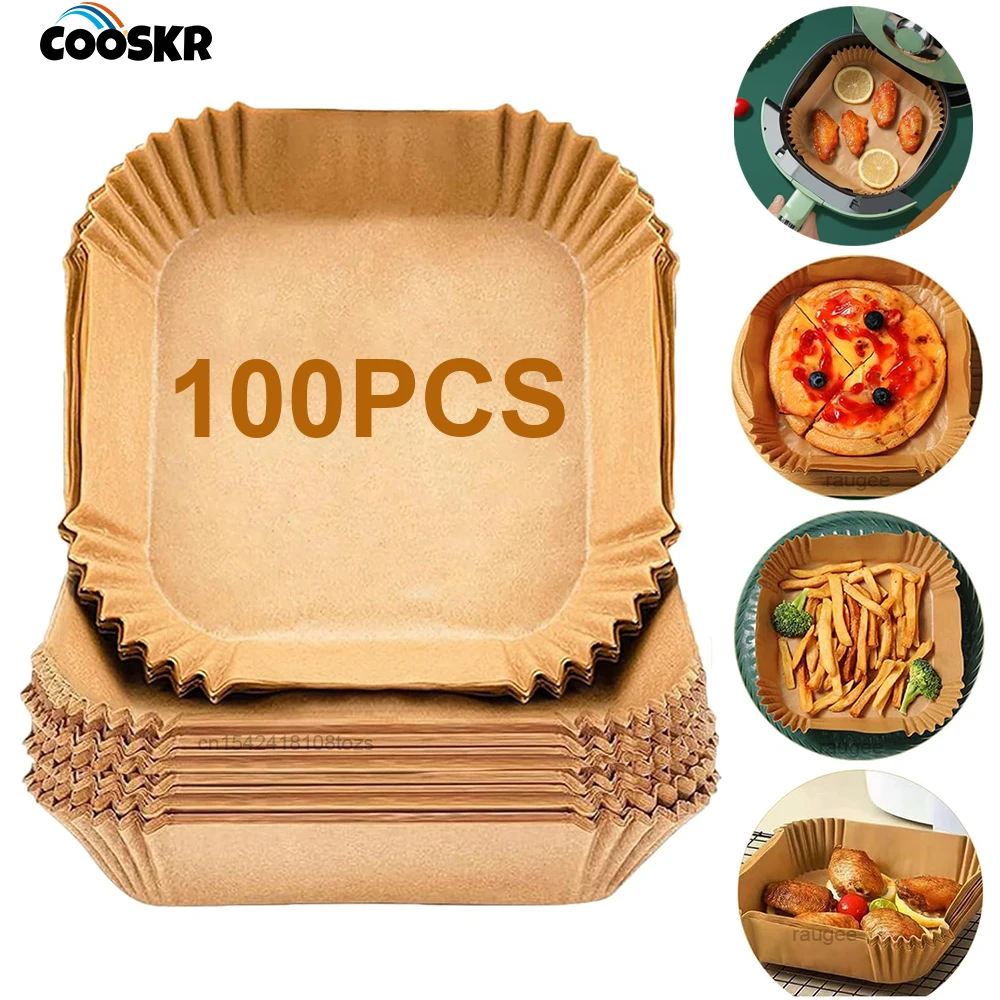 100 قطعة مقلاة هوائية للاستعمال مرة واحدة ورق خبز غير لاصق حصيرة مربعة ورق زبدة بطانات ل 3-5L مقلاة هوائية باخرة الخبز الميكروويف