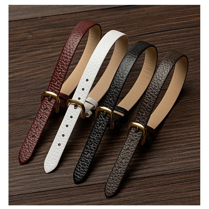10mm 8mm 6mm Watchband Straps Lychee Pattern Leather Belt Women Ladies Bracelet Wrist Band Accessories