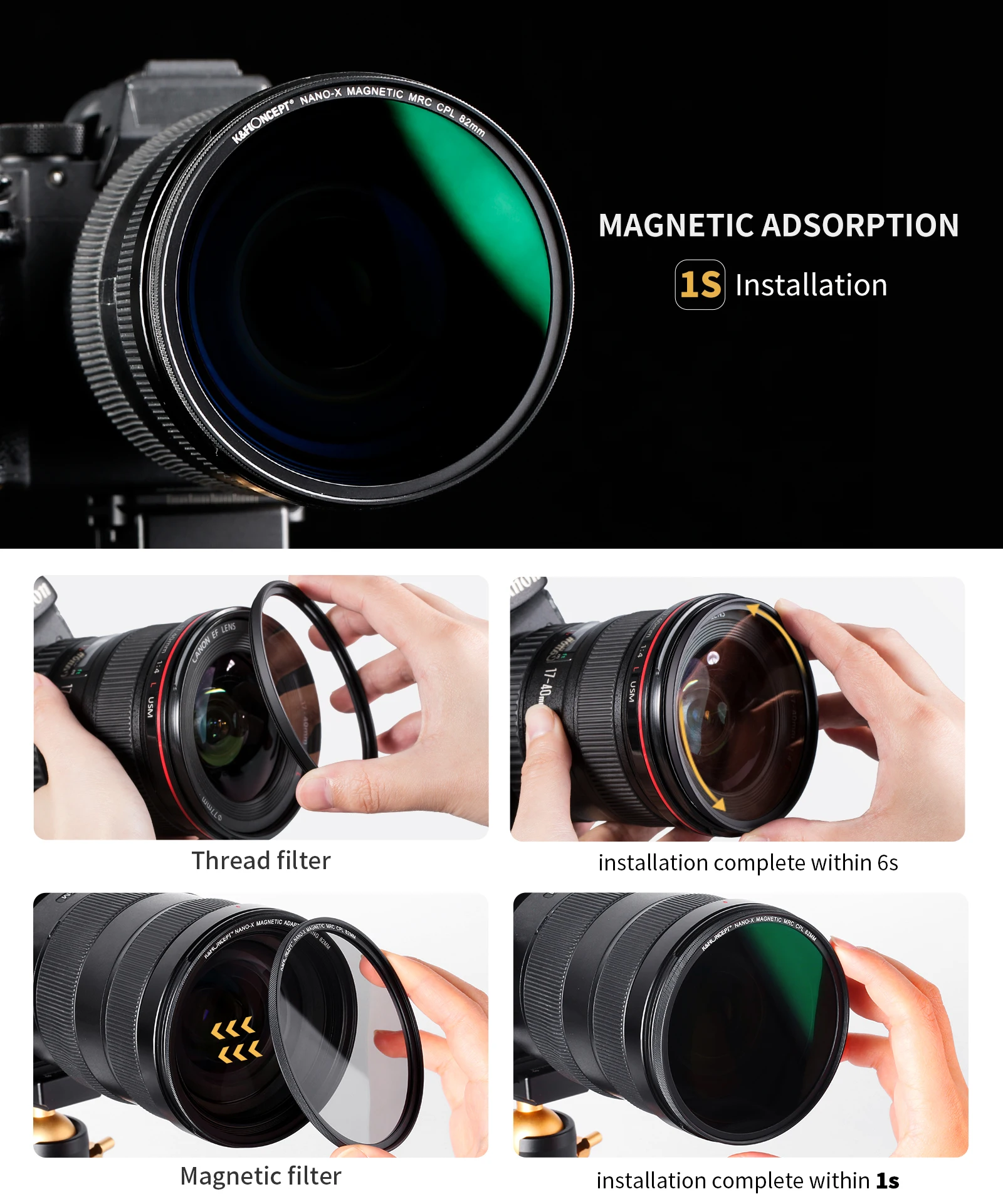 K&F Concept Nano-X Magnetic CPL Circular Polarizing Filter 49mm 58mm 62mm 67mm 72mm 82mm With Lens Cap And Magnetic Adapter Ring