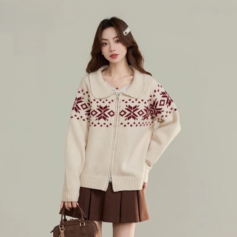 

Lingjiu Knitted Zipper Sweater Women's Autumn Winter New Sle Lazy Feel Small Size Cardigan Faionable Loose Fit Geometric ...
