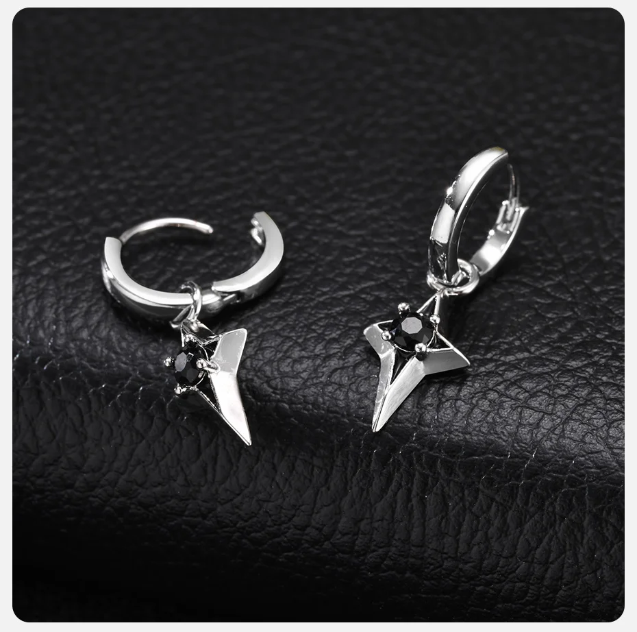 Vnox Herren-Creolen, Kupfer 4-zackiger Stern-Ohrhänger mit schwarzem Zirkon, Punk-Ohrschmuck für den Alltag, Partygeschenk, Neu – Detail 6