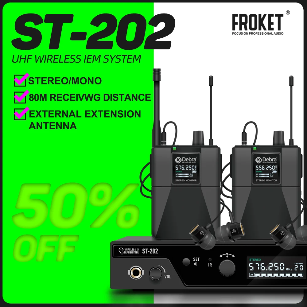 FROKET ST-202 Stereo Wireless In Ears Monitor System Stage Return Bodypack Receiver,IEM System  560-590MHz Frequency Band