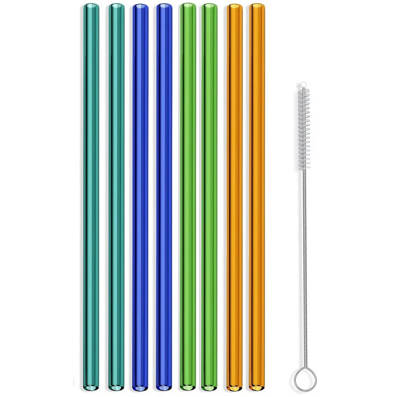 Reusable Glass Straws 8 pcs Straight Straw with 1 Brush Bar Party Accessories for Beverages Shakes Milk Tea Supplies 16cm Long