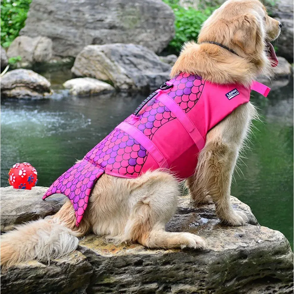 Summer Swimwear Drop Shipping Pet Dog Life Vest with Collar and Harness Mermaid and Shark Design Dog Life Jackets for Swimming