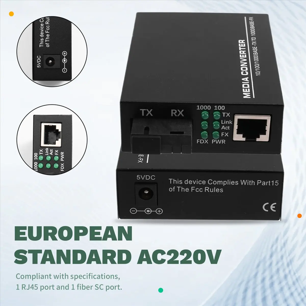 T943C-1 Pair Gigabit Single Fiber Ethernet Switch Transceiver Fiber Optic to Rj45 Single Mode Single Fiber Optic 20km EU PLUG HO