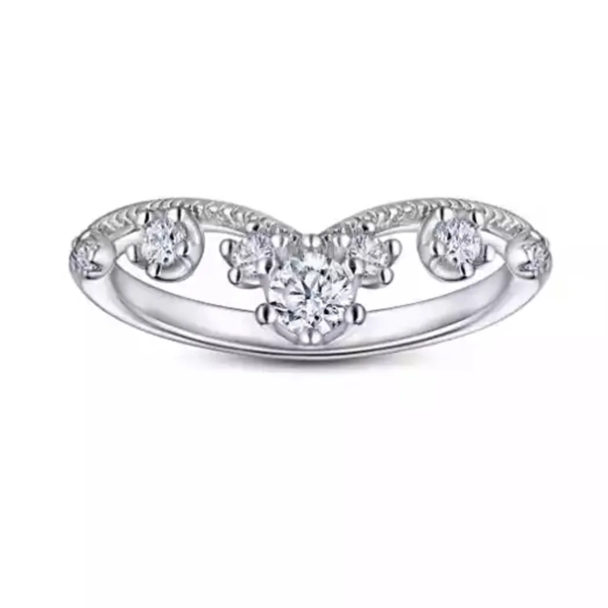 New Product Ring Female 925 Sterling Silver Micro Set Zircon Crown V Shaped Fashion Niche Design Tail Rings