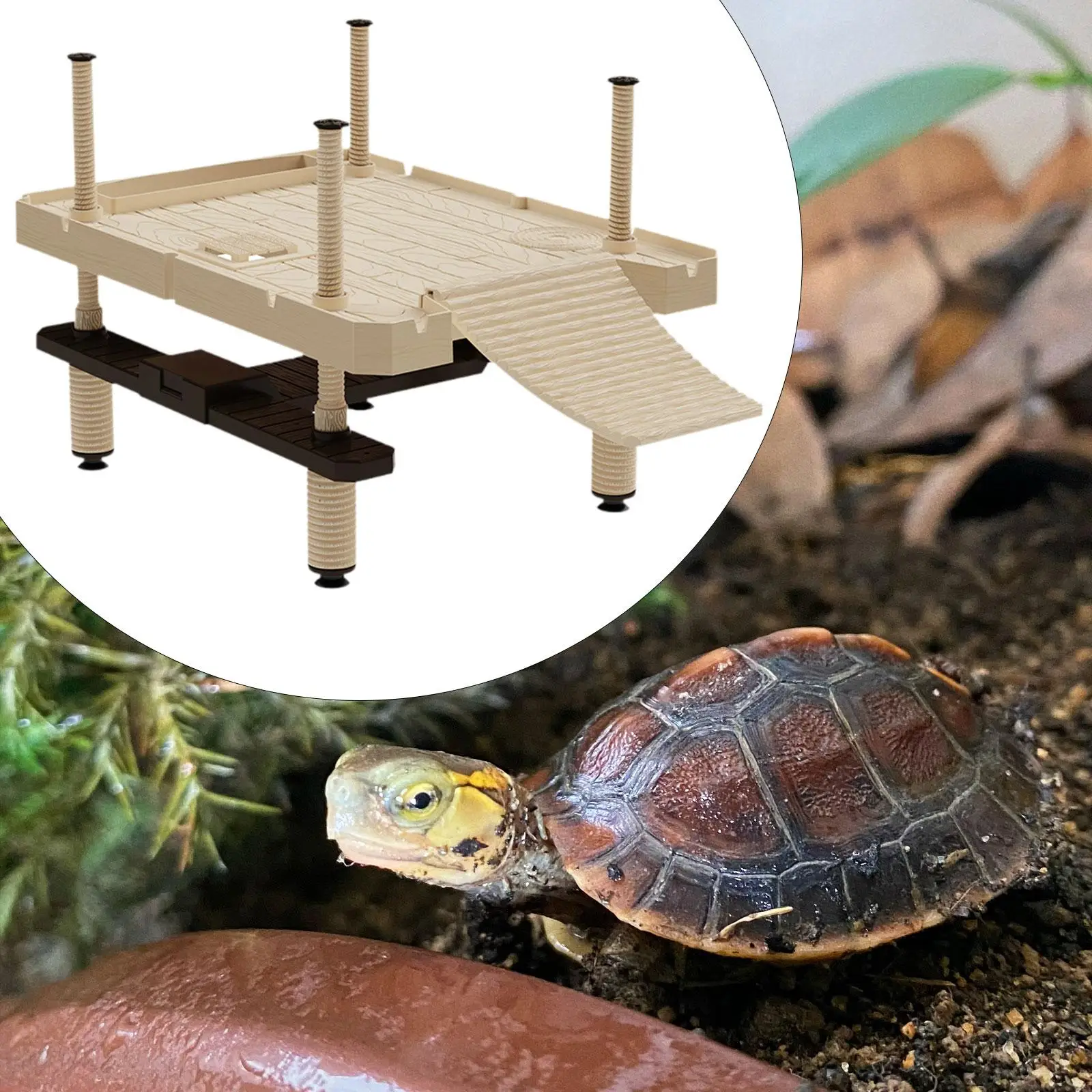 Turtle Basking Platform with Ladder Aquarium Float Decoration for Bearded Dragon Semi Aquatic Animals Turtles Reptiles Terrapin